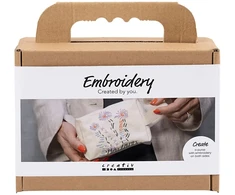DIY Kit - Mini rankdarbių rinkinys siuvinėjimui - Makiažo krepšelis - kreminės spalvos (977859)