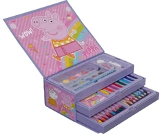 Dažymo dėklas - PEPPA PIG - rinkinys 52vnt popierinėje įrankių dėžėje su rankena
