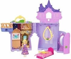 Mattel Disney Princess Disney princesės Rapunzel „Storytime Stackers“ lėlių namelis, maža lėlė, Pascal figūrėlė ir 7 priedai