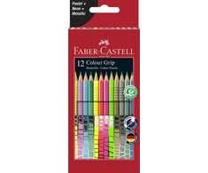 Faber-Castell - 12 spalvotų pieštukų su specialiu laikiklio užsegimu, pastelinės-neoninės spalvos dėžutėje (201569)