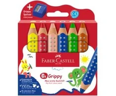 Faber-Castell - Spalvoti pieštukai su grippingu, 6 vnt. su drožtuku (110635)