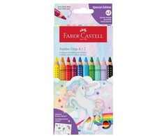 Faber-castell Grip Jumbo spalvoti pieštukai 10 vnt. su vienaragio lipdukais