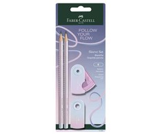 Rinkinys Faber-Castell Grip Flow Edition Blushing Sky, 2 pieštukai B + drožtukas ir trintukas, blisterinėje pakuotėje