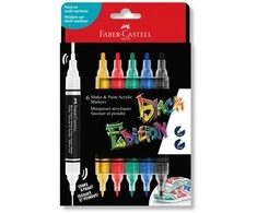 Faber-Castell - Juodas Edition Shake &amp; Paint Acrylic Markers Set of 6 (Classic Colours) (285507)