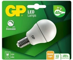 GP – LED lempa mini gaublys, E14, DIM, 6W (40W), 470lm