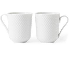Lyngby Porcelæn - Rombo baltas puodelis su rankena - 33 cl - 2 rinkinys