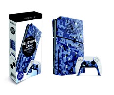 Maxx Tech PS5 plonos priekinės plokštės + valdiklio priekinės plokštės – „Mėlyna Wave Camo“