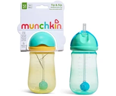 Munchkin - 2pk Tip &amp; Sip Straw Cup - Mėlyna/Geltona - 296 ml