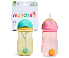 Munchkin - 2pk Tip &amp; Sip Straw Cup - Rožinė/Geltona - 296 ml +12m