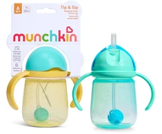 Munchkin - 2pk Tip &amp; Sip Straw Trainer Cup - Mėlyna/Geltona - 207 ml