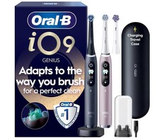 „Oral B iO9“ elektrinis dantų šepetėlis – juodas ir rožinis – 2 vnt. pakuotėje