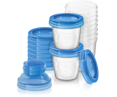 „Philips Avent“ daugkartinio naudojimo motinos pieno laikymo puodeliai, 180 ml, skaidrūs, mėlyni, 10 vnt.