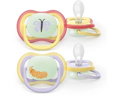 Philips Avent čiulptukas „Ultra Air“, naktinis, 0-6 mėn., geltonas/violetinis