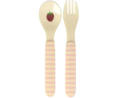 Rice - Kids Melamine Spoon and Fork - Rožinė ABC Print - Child-Friendly Size