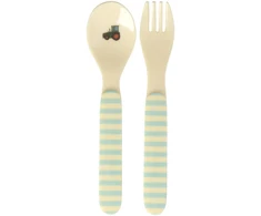 Rice - Kids Melamine Spoon and Fork with ABC Print - Mėlyna