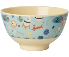 Rice - Melamine Bowl with Dogs in Space Print - Mėlyna - Small - 300 ml