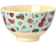 Rice - Melamine Bowl with Mėlyna ABC Print - Mėlyna - Small - 300 ml