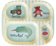 Rice - Melamine Kids 4 Room Plate - Mėlyna ABC Print - Mėlyna