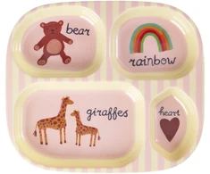 Rice - Melamine Kids 4 Room Plate - Rožinė ABC Print - Rožinė