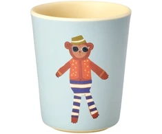 Rice - Melamine Kids Cup with Monkey Print - Matte Mėlyna - 150 ml