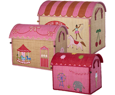 Rice - Raffia Toy Baskets with Fun Fair Theme - Rožinė - Set of 3