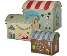 Rice - Raffia Toy Baskets with Fun Fair Theme - Mėlyna - Set of 3,