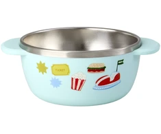 Rice - Stainless Steel Baby Bowl with Fixed Cover - Mint Fun Fair Print - 300 ml