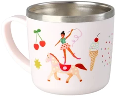 Rice - Stainless Steel Baby Cup with Handle and Fixed Cover - Rožinė Fun Fair Print - 260 ml