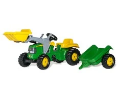 Rolly Toys John Deere minamas traktorius su kaušu ir priekaba