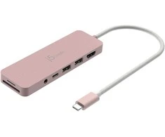 J5create - Ekologiškas USB-C kelių prievadų šakotuvas su maitinimo šaltiniu - rožinis