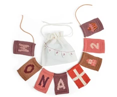 Smallstuff - Birthday 1-9, cake, flag, present and leather string in fabric bag - Rose - 11x7 cm