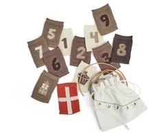 Smallstuff - Birthday 1-9, cake, flag, present and leather string in fabric bag - Natural - 11x7 cm