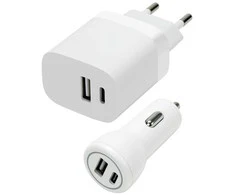 Speedlink 96 dec – sieninio ir automobilinio įkroviklio rinkinys USB-A ir USB-C 15W, baltas
