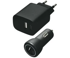 Speedlink – Sieninis ir automobilinis įkroviklio rinkinys USB-A ir USB-C 15W, juodas