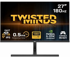 „Twisted Minds“ – „Blaze“ serijos plokščias 27 colių FHD – 180 Hz 0,5 ms greitas IPS HDMI 2.1 žaidimų monitorius, juodas
