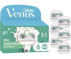Venus Pro ComfortGlide Sensitive skustuvo peiliukai – žali/balti – 6 vnt.