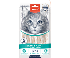 wanpy - Wanpy funkcinis kreminis laižomas skanėstas katėms, odai ir kailiui, tunui ir lašišai, 70 g (5 x 14 g) - 70 g (5 x 14 g)