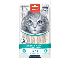 wanpy - Wanpy funkcinis kreminis laižomas skanėstas katėms, odai ir kailiui, tunui ir lašišai, 70 g (5 x 14 g) - 70 g (5 x 14 g)