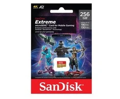 Atminties kortelė SanDisk Extreme Micro SDXC kortelė mobiliesiems žaidimams 256GB + 1 metų RescuePRO Deluxe iki 190MB/s &amp; 130MB/s Skaitymo/Rašymo greitis A2 C10 V30 UHS-I U3; EAN:619659188498