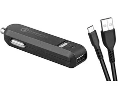 AVACOM CARMAX 2 AUTOMOBILINIS KROVIMAS 2X QUALCOMM QUICK CHARGE 2.0, Juodas (USB-C KABELIS)