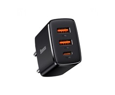 Baseus Sieninis įkroviklis 30W 2xUSB + USB-C QC3.0 PD3.0, juodas