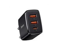 Baseus Sieninis įkroviklis 30W 2xUSB + USB-C QC3.0 PD3.0, juodas