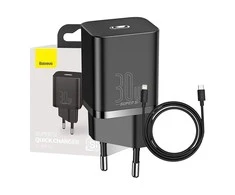 Baseus Sieninis įkroviklis Super Si 30W USB-C QC3.0 PD, juodas