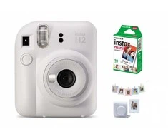 Fujifilm Momentinis fotoaparatas instax mini 12 CLAY Baltas + PRIEDŲ rinkinys (DĖKLAS, ALBUMAS, RĖMELIAI SU SEGTUKAIS) + instax mini glossy (10p