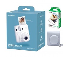 Fujifilm Momentinis fotoaparatas instax mini 12 CLAY Baltas+instax mini glossy (10pl)+originalus dėklas