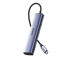 UGREEN CM475 adapteris USB-C šakotuvas prie 3x USB 3.0, RJ45, USB-C PD (pilkas)