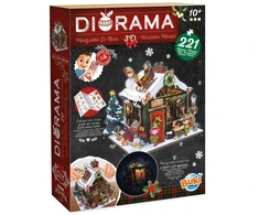 Medinė 3D diorama-konstruktorius-dėlionė Kalėdų Senelio namelis