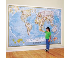 Pasaulio politinis sieninis žemėlapis National Geographic 193x280 cm 3 dalių tapetas