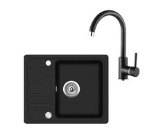 Aquasanita Rinkinys granitinė kriauklė SQ102 + maišytuvas 5523 juodas metalic