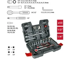 Įrankių rinkinys TOP TOOLS 53 vnt. 1/4", 1/2"